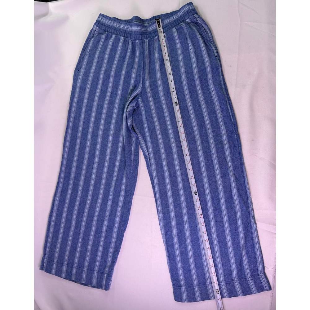 Old Navy High Waisted Linen Blend Striped Wide Leg Beach Pants Blue White Medium - Picture 5 of 8